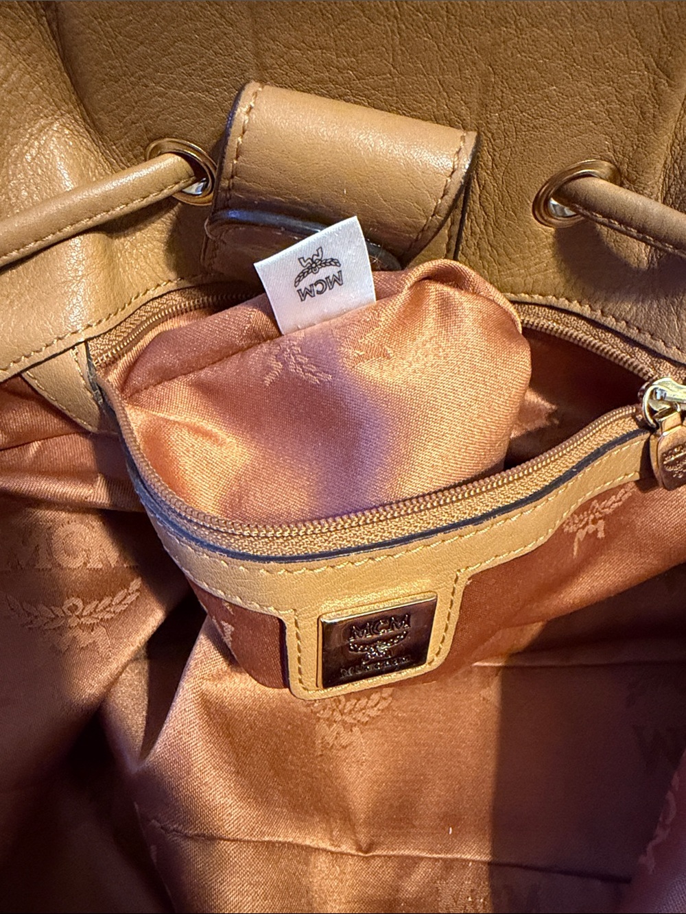 MCM Cognac Visetos Logo Drawstring Crossbody/Shoulder Bag - Picture 11 of 12